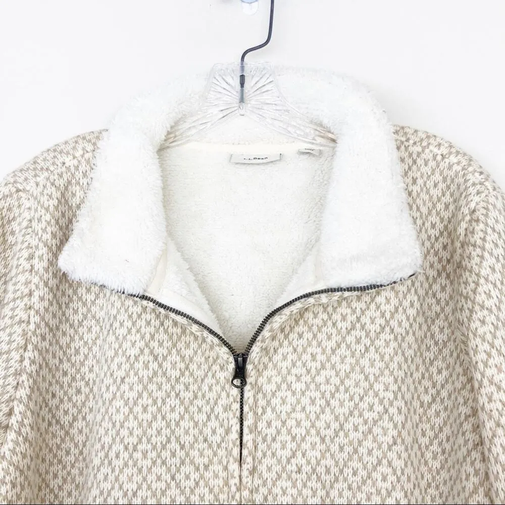 LL Bean Tan Printed Teddy Lined Full Zip Jacket Sz XL - Image 5