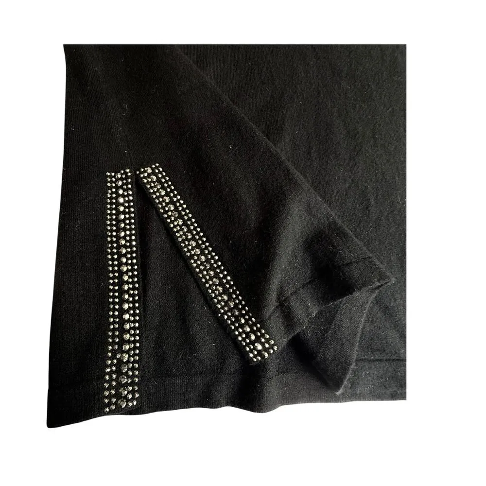 VTG Vila Milano Black Rhinestone Studded Long Sleeve V-Neck Tee Women SM Sweater - Image 4