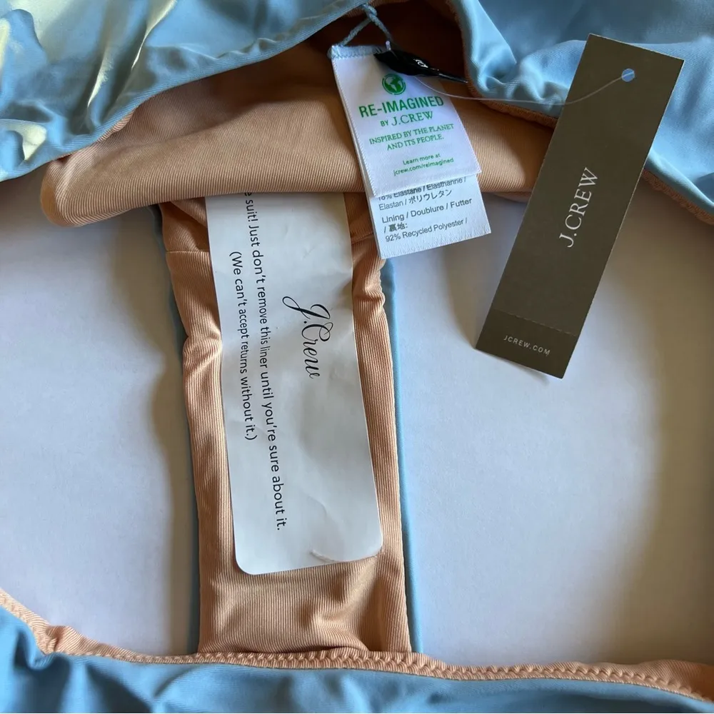 J Crew Curved Waist Cheeky Bikini Bottoms in Mist Blue Size M New - Image 8