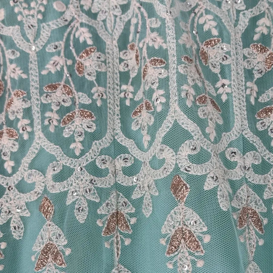 Soft Surroundings Lace Boho Maxi Skirt PXL Aqua Embroidered Floral Mesh Fairy - Image 10