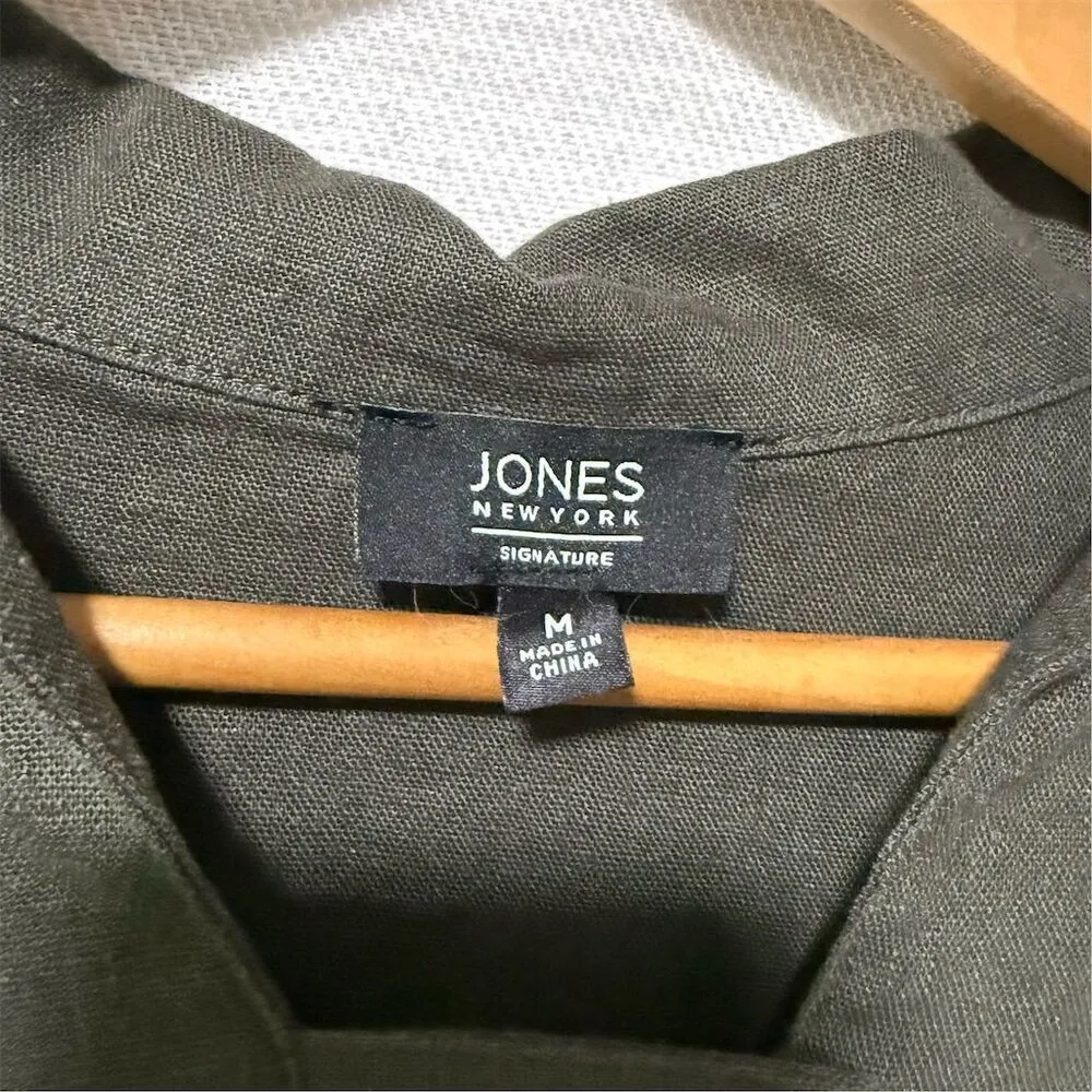 Jones New York Women's Green Linen Blend Tunic Shirt M 3/4 Sleeve - Image 4
