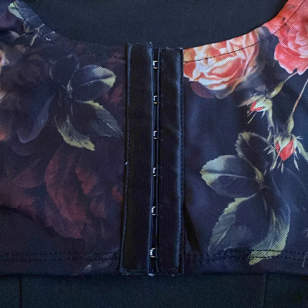 West of Melrose Floral Mesh Stretch Corset Bustier Crop XS Tillys Goth Romantic Black - Image 11