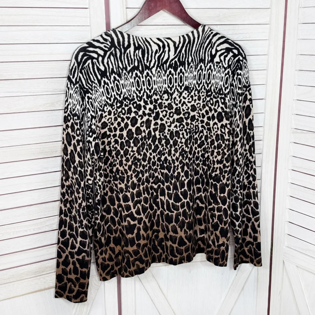 Charter Club Multi Animal Print Button Up Cardigan Sweater Tan Black Medium - Image 8