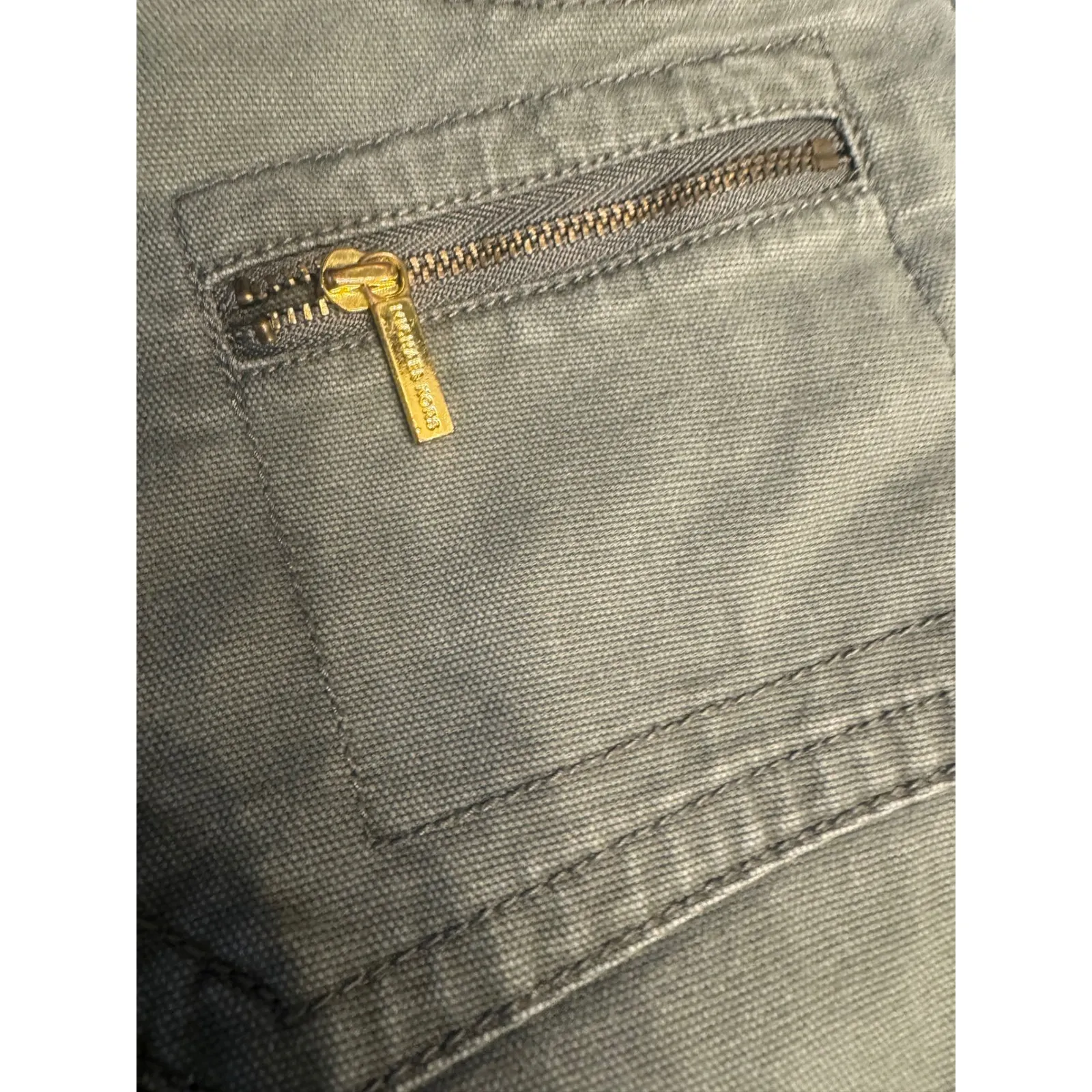 Michael Kors Olive Green Pants Womens Gold Zipper Accents Casual Career Size 10 - Image 3