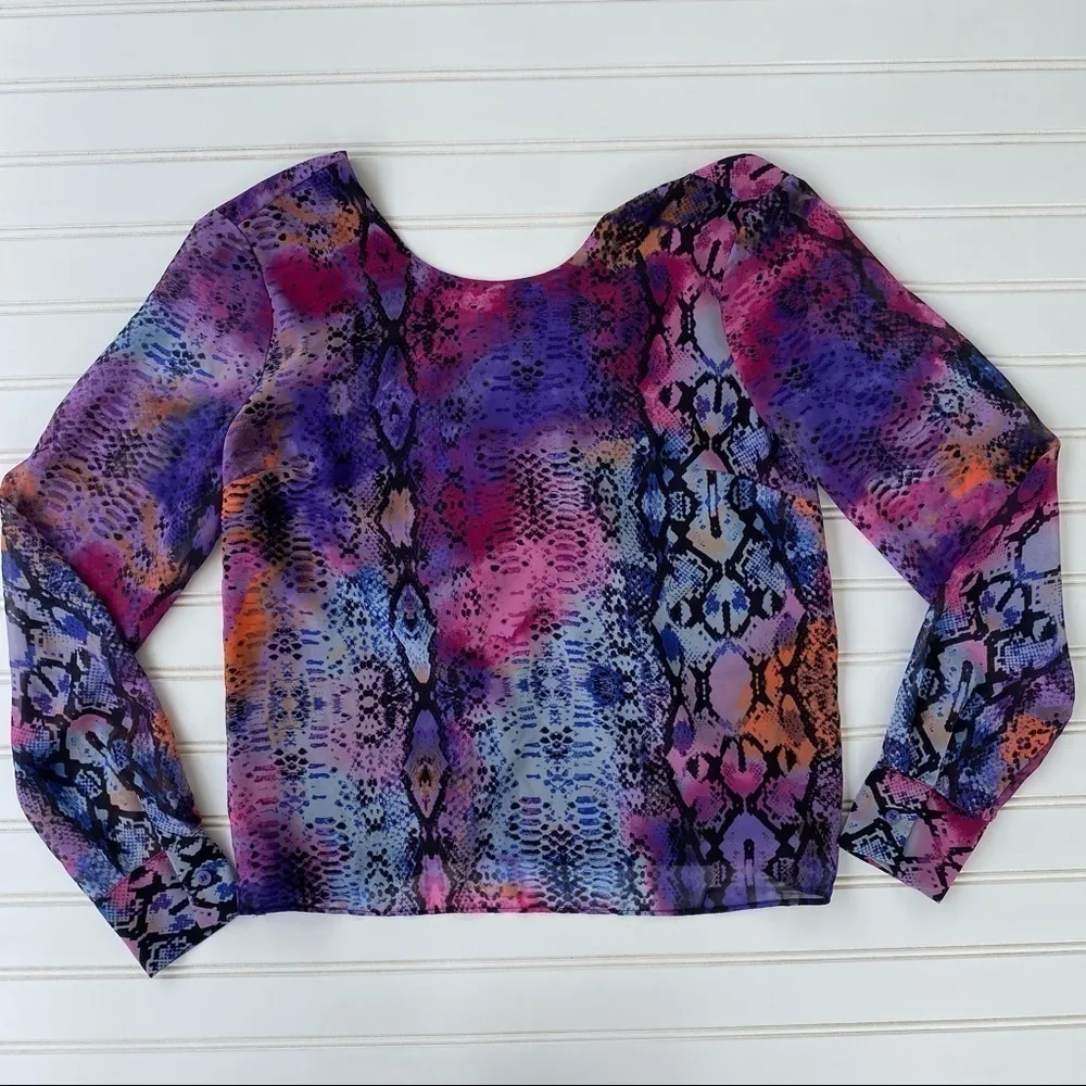 BAR III Purple Printed Long Sleeve Blouse Top XS - Image 7
