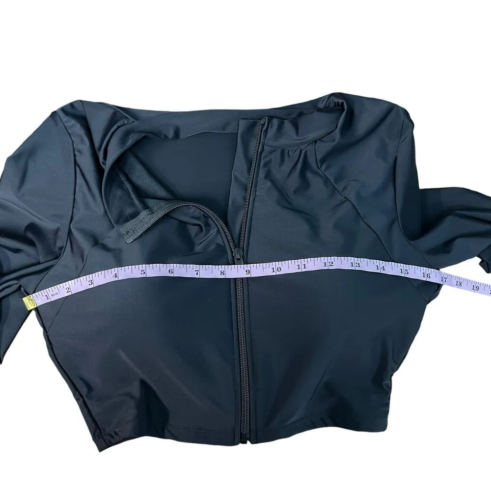 Womens Cropped Black Zip Up Top Small Coquette Chic Emo Punk Gorpcore Minimalist - Image 6