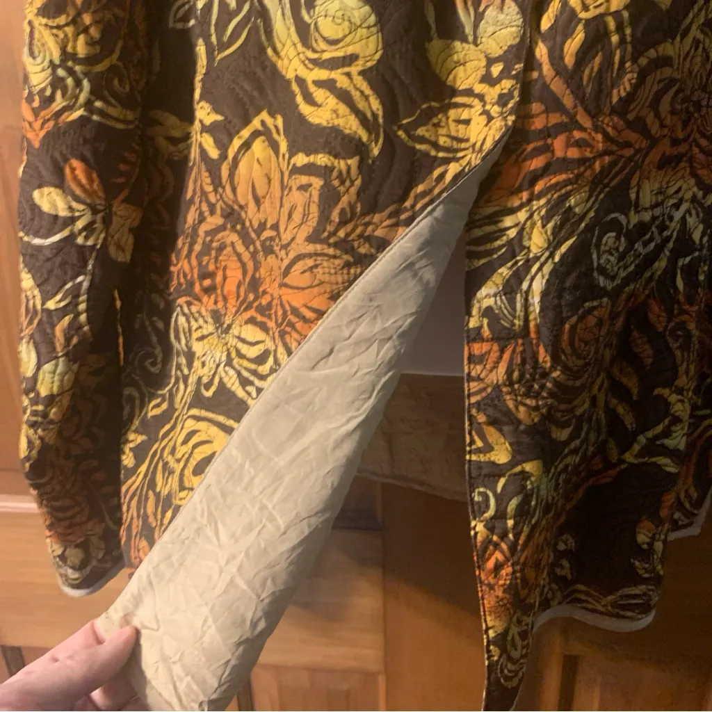 Laura Ashley Woman XL Brown‎ Orange Yellow Floral Silk Cotton Quilted Jacket - Image 5