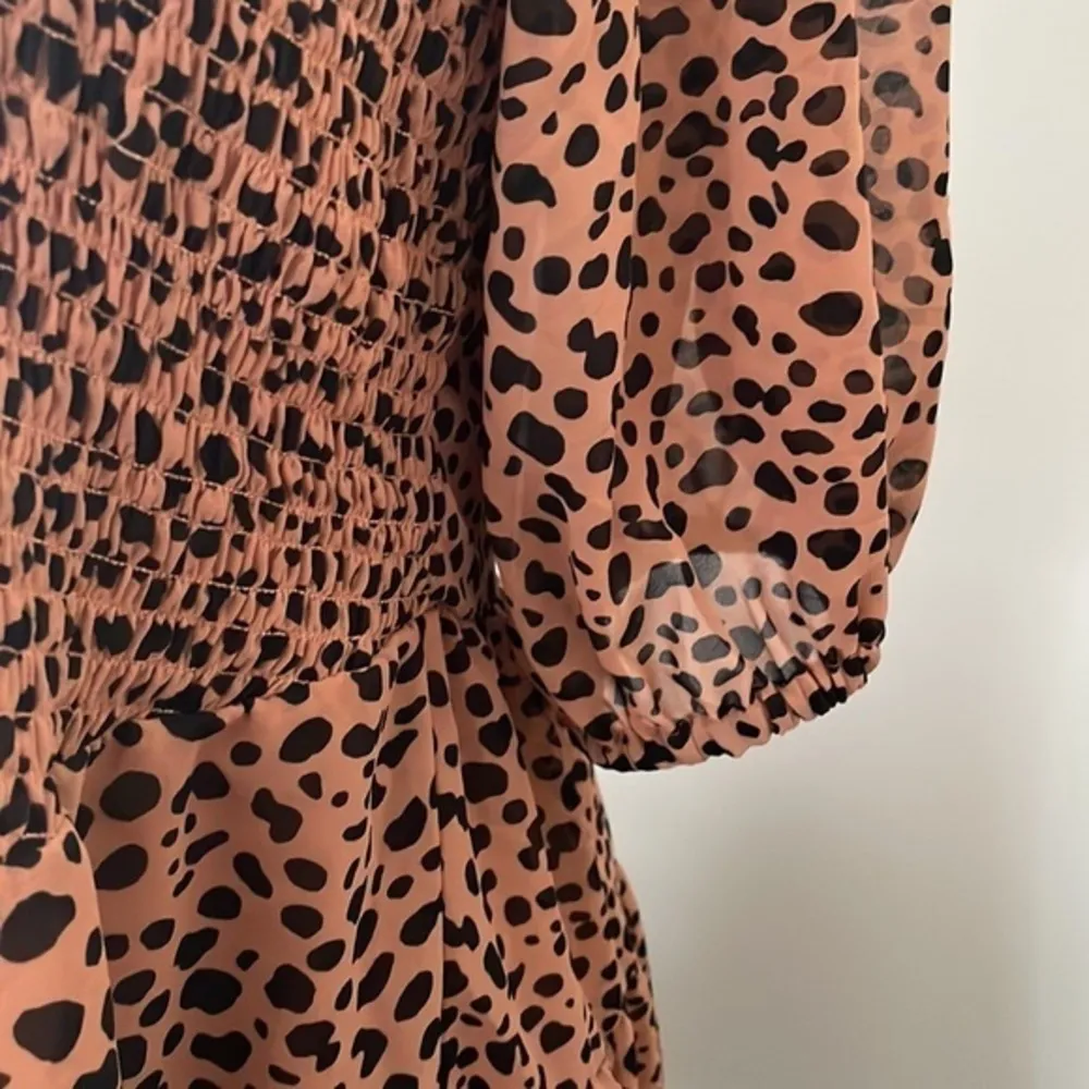 ASOS DESIGN shirred mini tiered smock dress with v neck in polka dot Sz 10 - Image 6