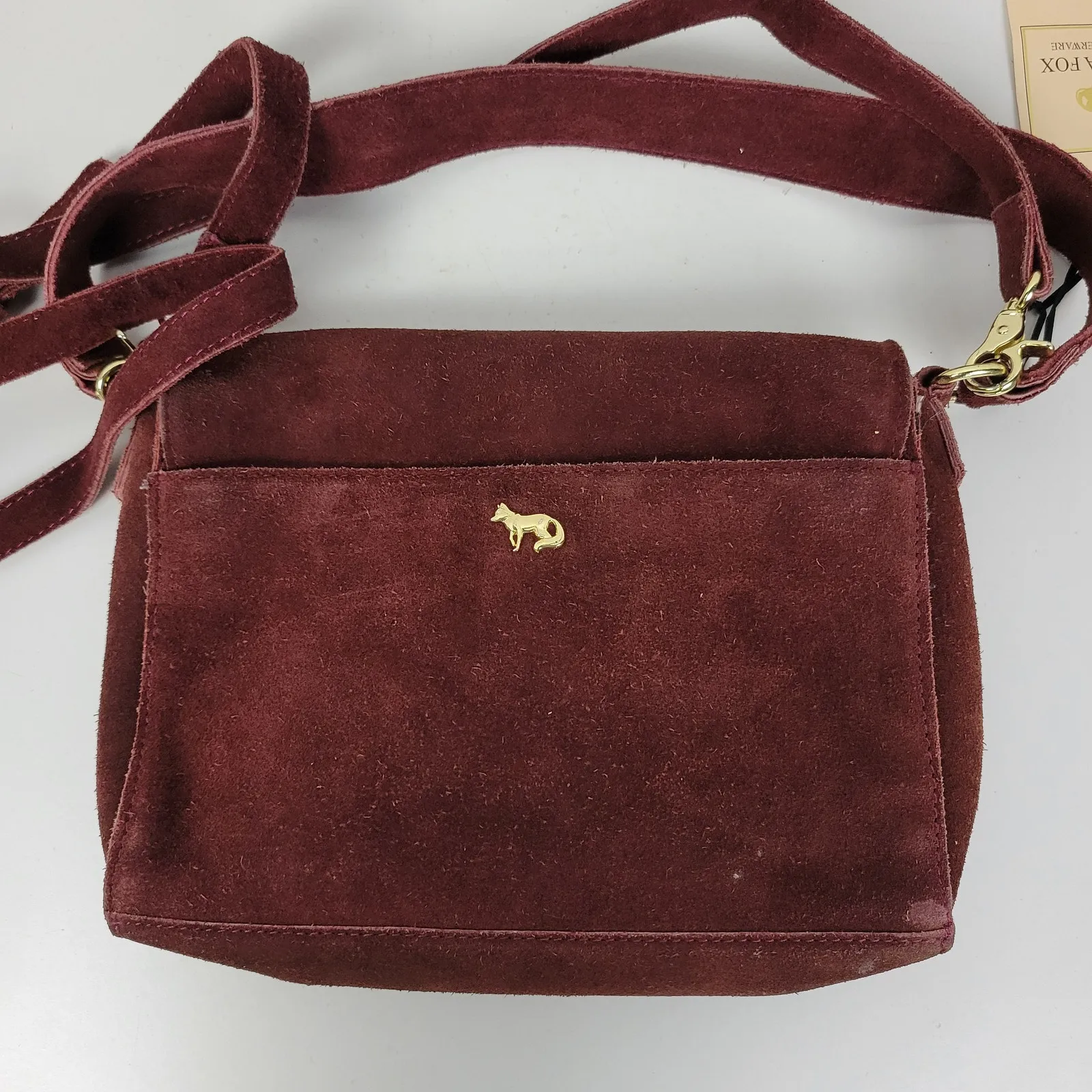 Emma Fox Womens Crossbody Shoulder Bag Burgundy‎ Suede Leather Boxy Flap NEW - Image 13