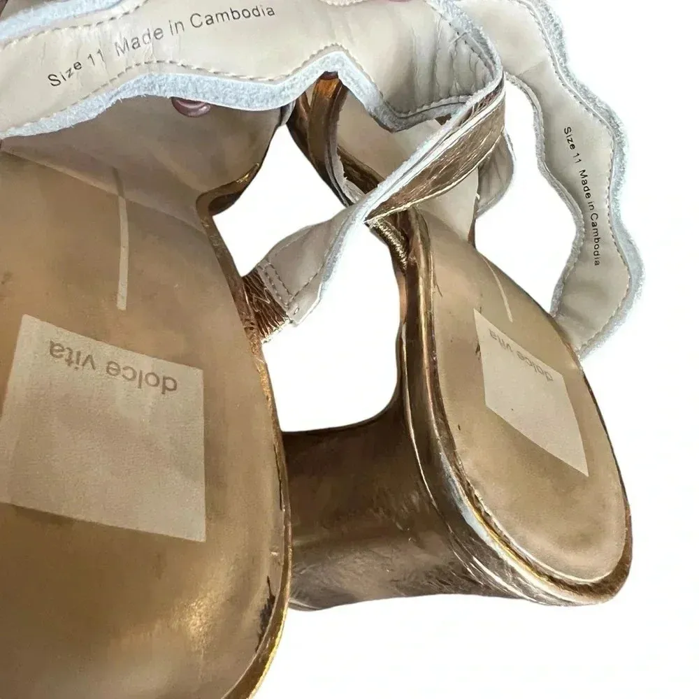 Dolce vita ILVA heels distressed gold leather women’s 11 slip on strap holiday - Image 12