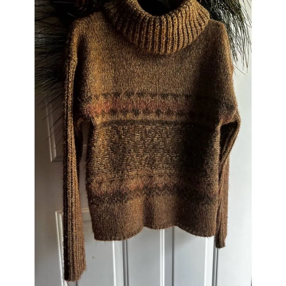 None Light Brown Size Small Fuzzy Brown Aztec style sweater - Image 2