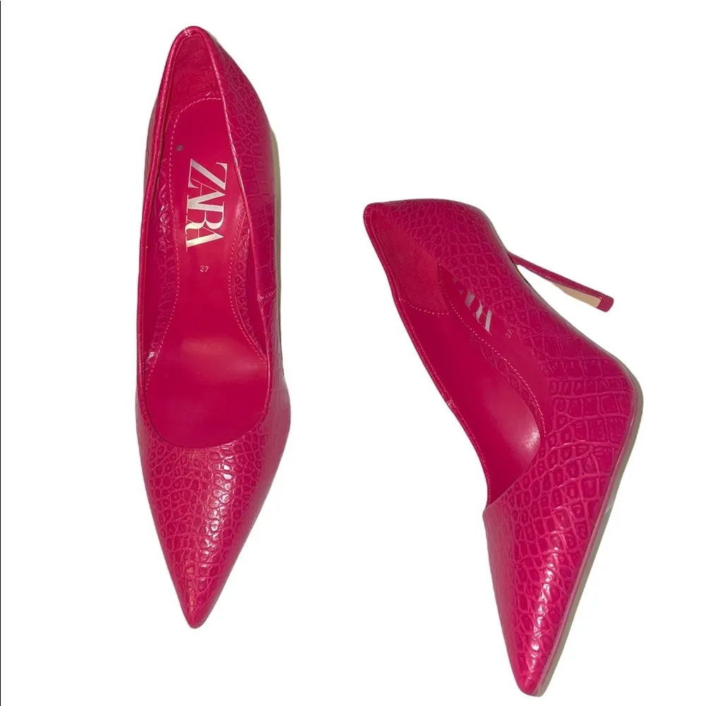 NWT ZARA FUCHSIA Snake Print PUMP Heel Sandal EU37 US 6.5 - Image 9