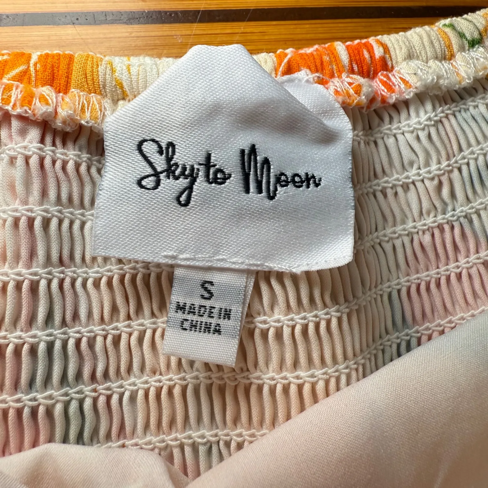 Sky to Moon Romper Dress Orange Citrus‎ Print Puff Sleeve Smocked Mini S - Image 3