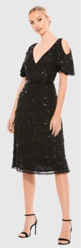 Mac Duggal 4988 Womens Pearl Embellished Drop Shoulder Dress - Image 2