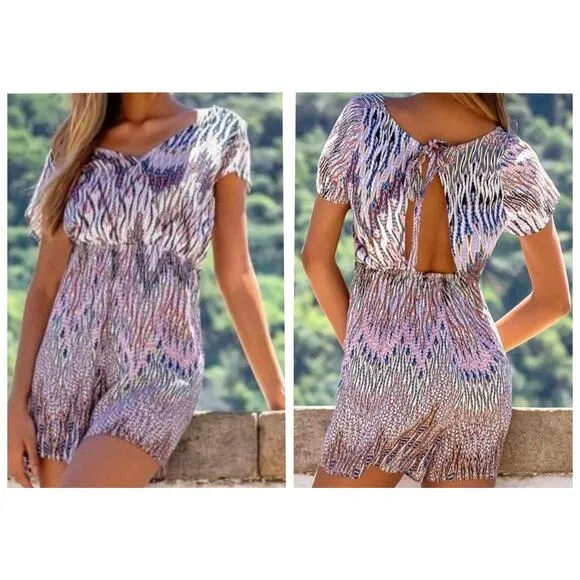 Cupshe Boho Print Tie Cutout Open Back Romper Multicolor Medium - Image 2