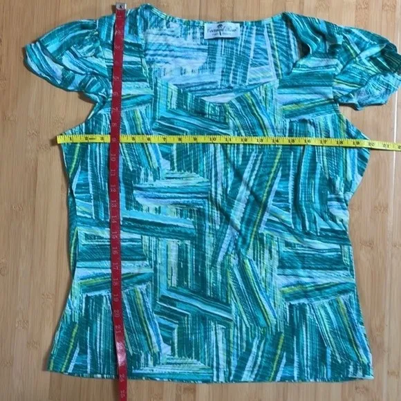 Sweet Heart Neckline Green/Yellow Short Sleeve Top Yellow Size L - Image 5