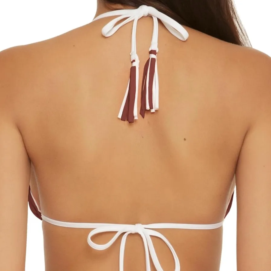 NWT BECCA Color Play Triangle Bikini Top Brown & White Tie Back Swim Top - Small - Image 3