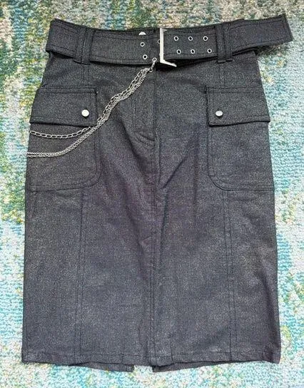 Vintage Erica Brooke metallic shimmer chain belt pencil skirt, size medium Black - Image 1