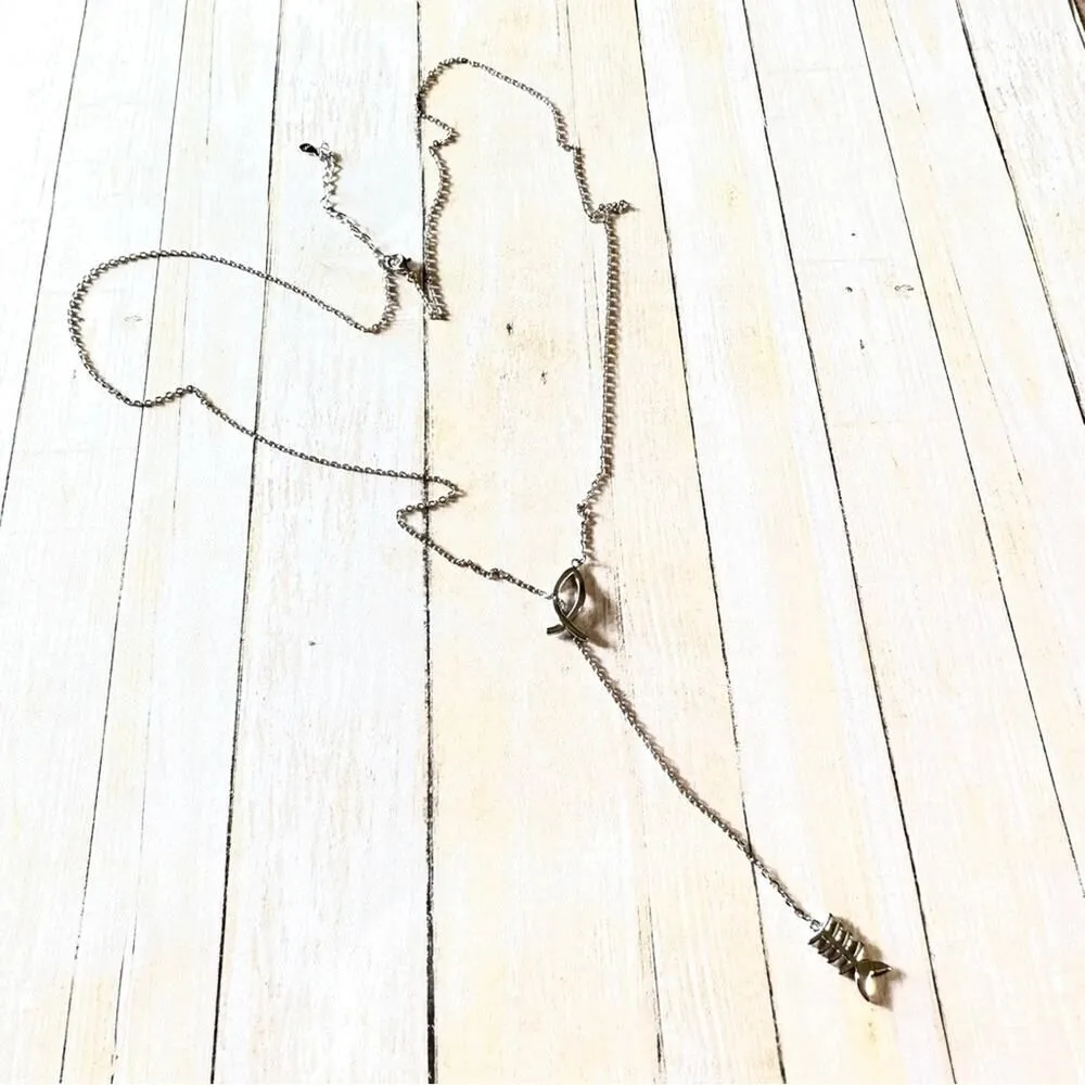 Fish Bone Skeleton Sterling Silver Lariat Necklace - Image 6