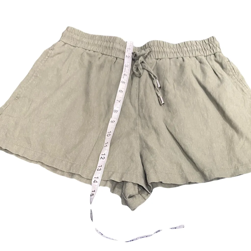 Zara High Waist Olive Linen Blend Drawstring Shorts Medium - Image 3
