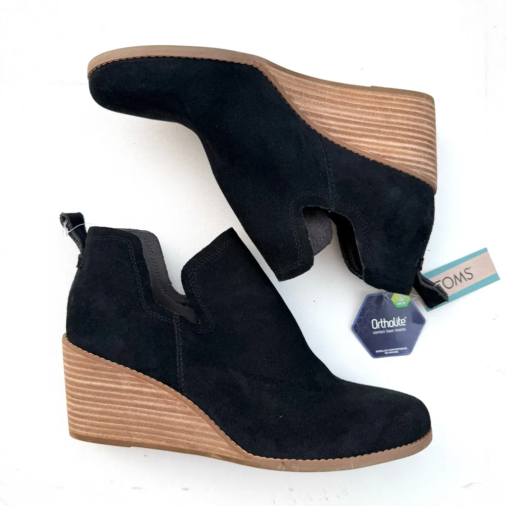 NWT TOMS Womens Shoes Black Kallie Cutout Suede Wedge Pull On Bootie Size 11 - Image 2