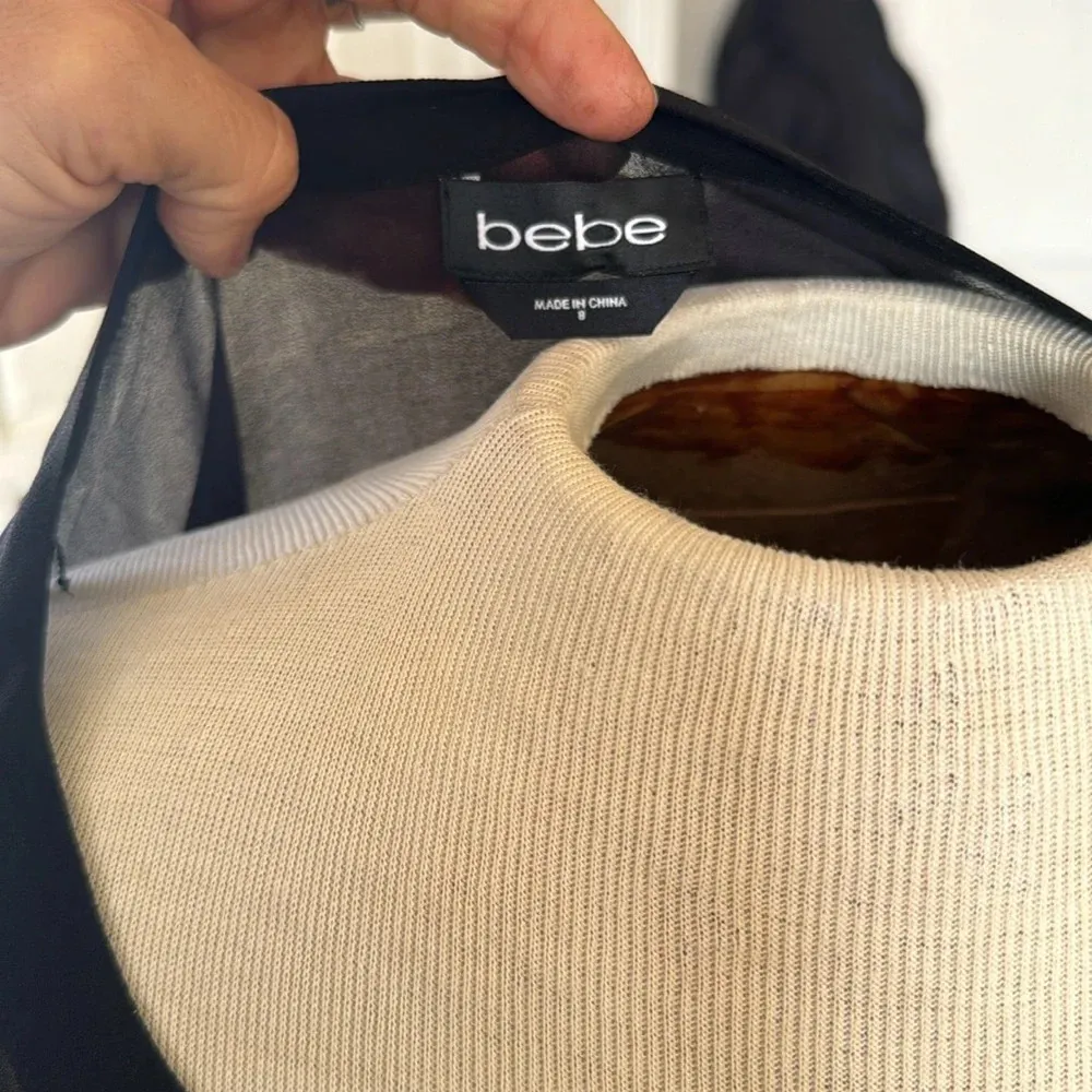 Bebe black long sleeve Smocked Blouson Dress size 8 nwot attached slip sheer - Image 6