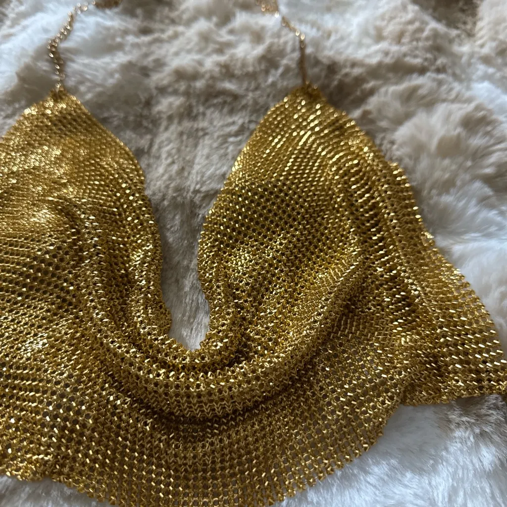 Gold Chainmail Halter Top Size XS - Image 5