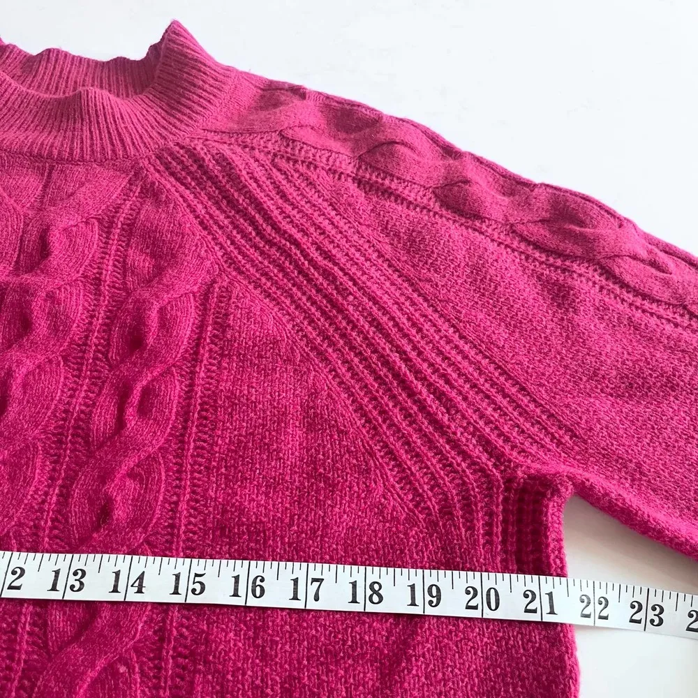 Banana Republic wool cable knit sweater raspberry pink size Large - Image 7