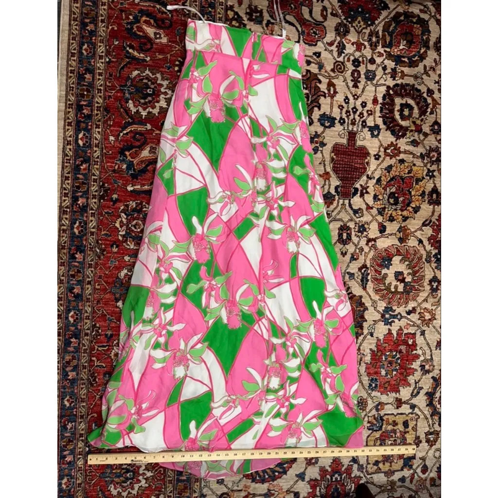 Lilly Pulitzer Strapless Silk Maxi Dress Size 4 Pink Green Floral Orchid Printi - Image 7