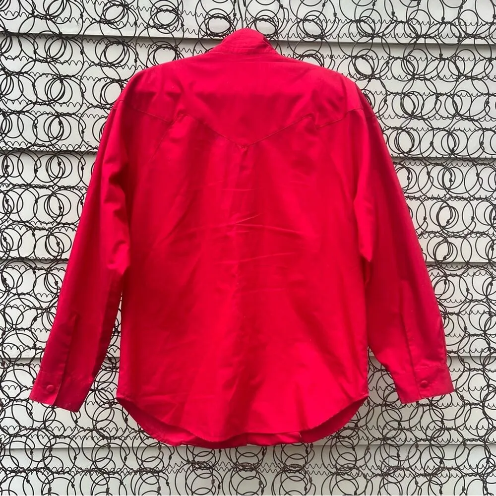Vintage 90s Wrangler Red cape beaded sweetheart neckline western shirt M/L? - Image 3