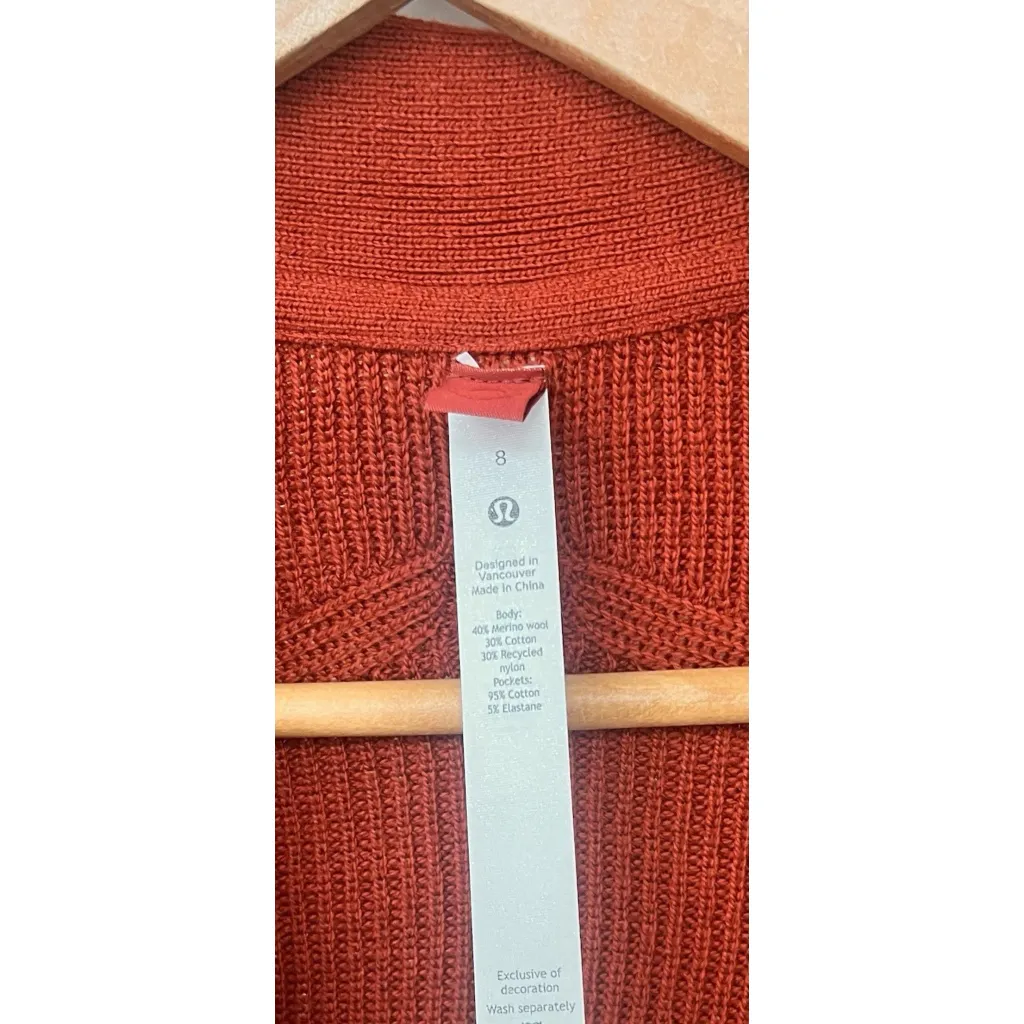 Lululemon Merino Wool Ribbed Long Wrap Sweater Cardigan Cayenne 8 Thick Layer Red - Image 7