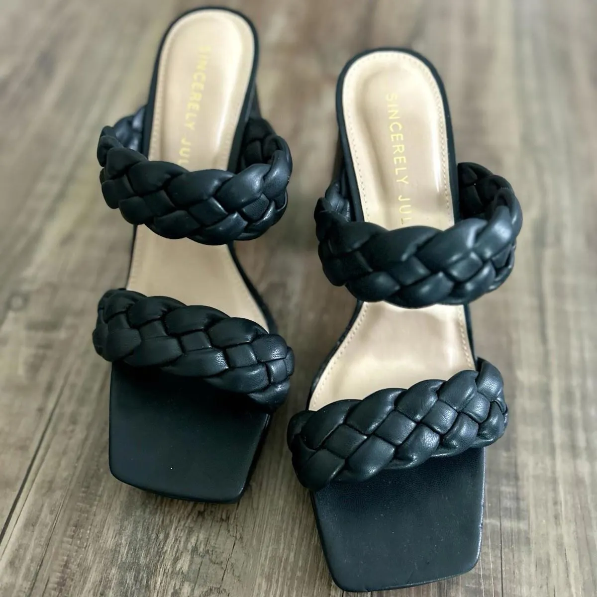 Sincerely Jules Sandals Black Aurora Braided Women 9 Block Heel Slip On Platform - Image 7