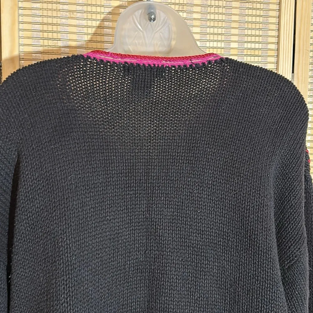 Work in Progress Classics Vintage 1990s Black Floral Knit Cardigan Sweater Large - Image 12