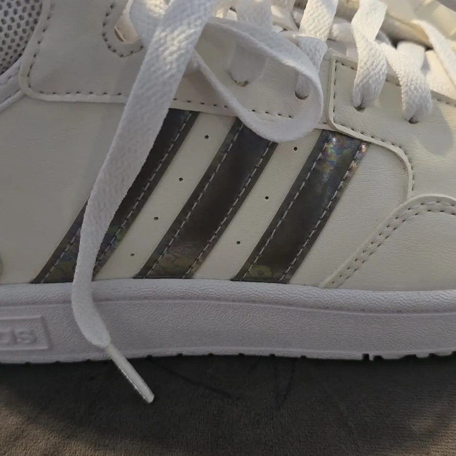 Adidas Hoops Mid 3.0 K White and Silver Sneakers - Image 5