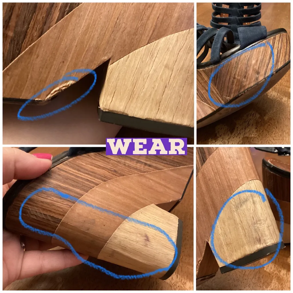 VINCE CAMUTO "ONIA" BLUE SUEDE WITH BROWN STRIPED WOODEN WEDGE HEELS (9.5) - Image 10