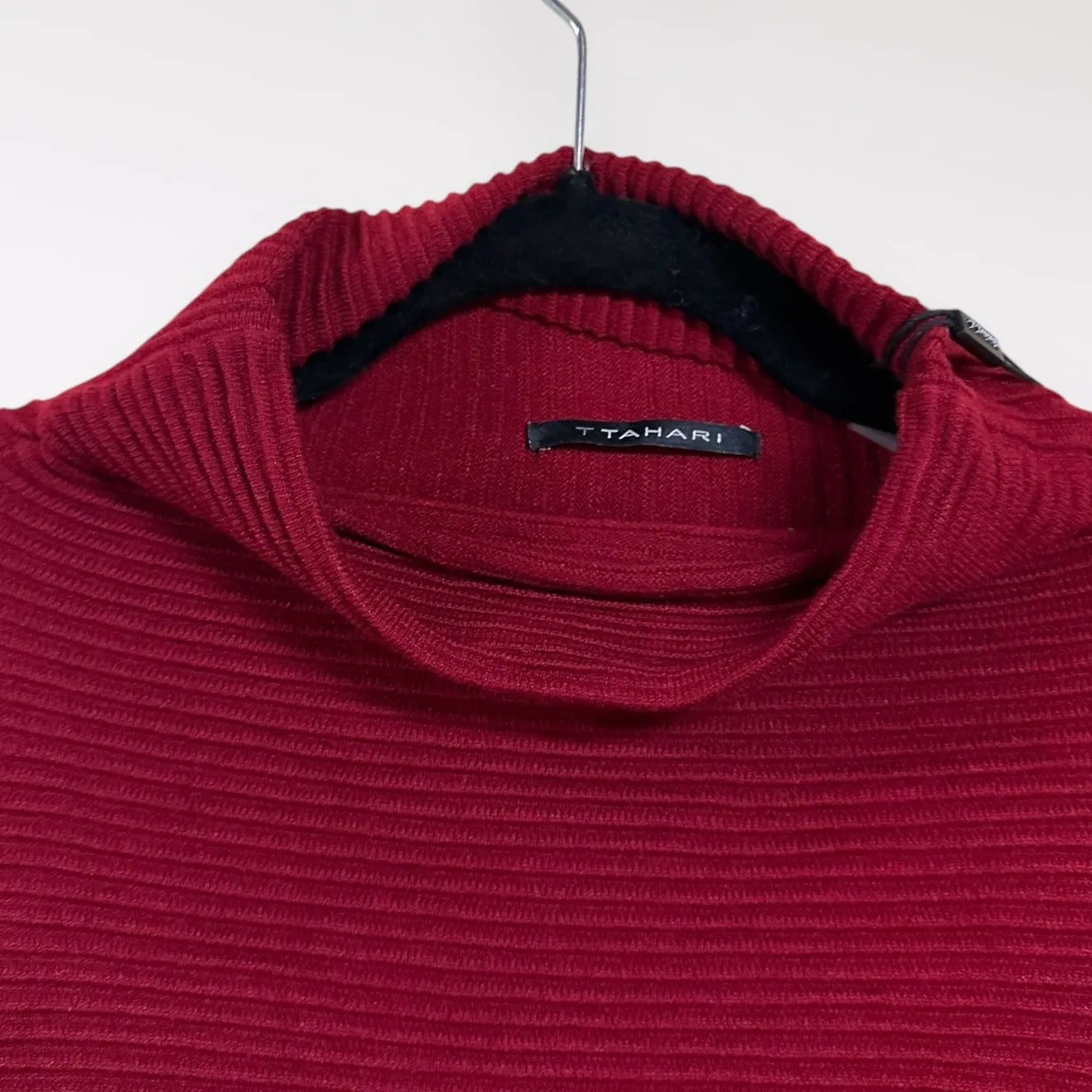 NWT Tahari XL‎ Red Ribbed Mockneck Sweater Stitch Holiday Party Winter Office - Image 5