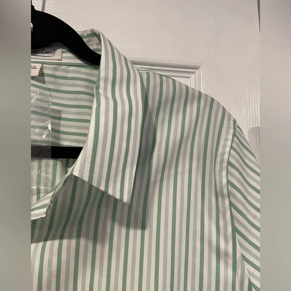 NWT Coldwater Creek Size 18 Sage Green White Stripe Button Down Shirt Cotton - Image 3