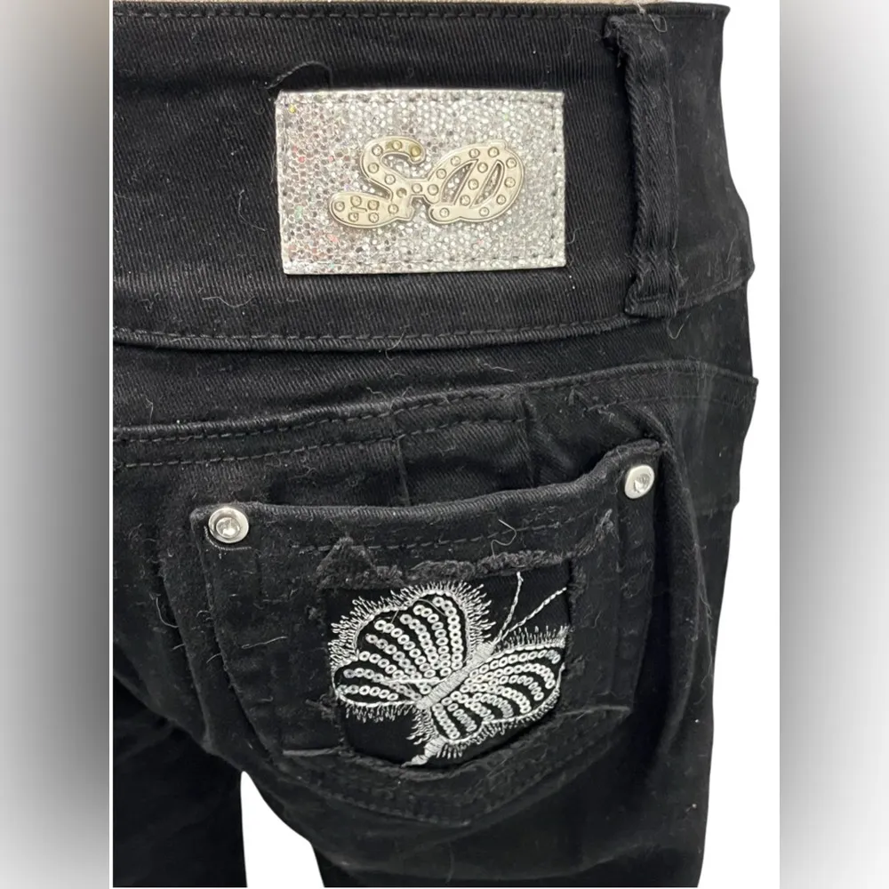 Silver Diva Juniors Women Colombian Jeans Black Cropped Butterflies Size 15 NWOT Blue - Image 5