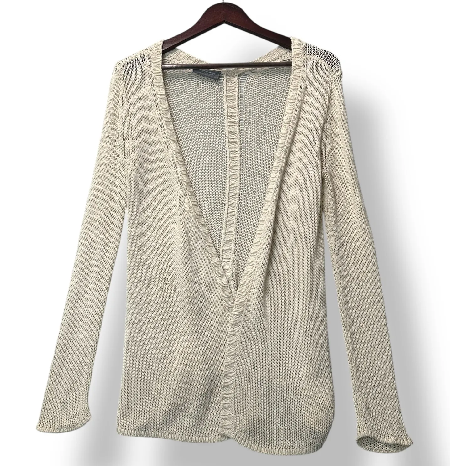 Wooden Ships Paola Buendia Knit Open Front Cardigan Sweater Tan XS Boho Beachy - Image 1