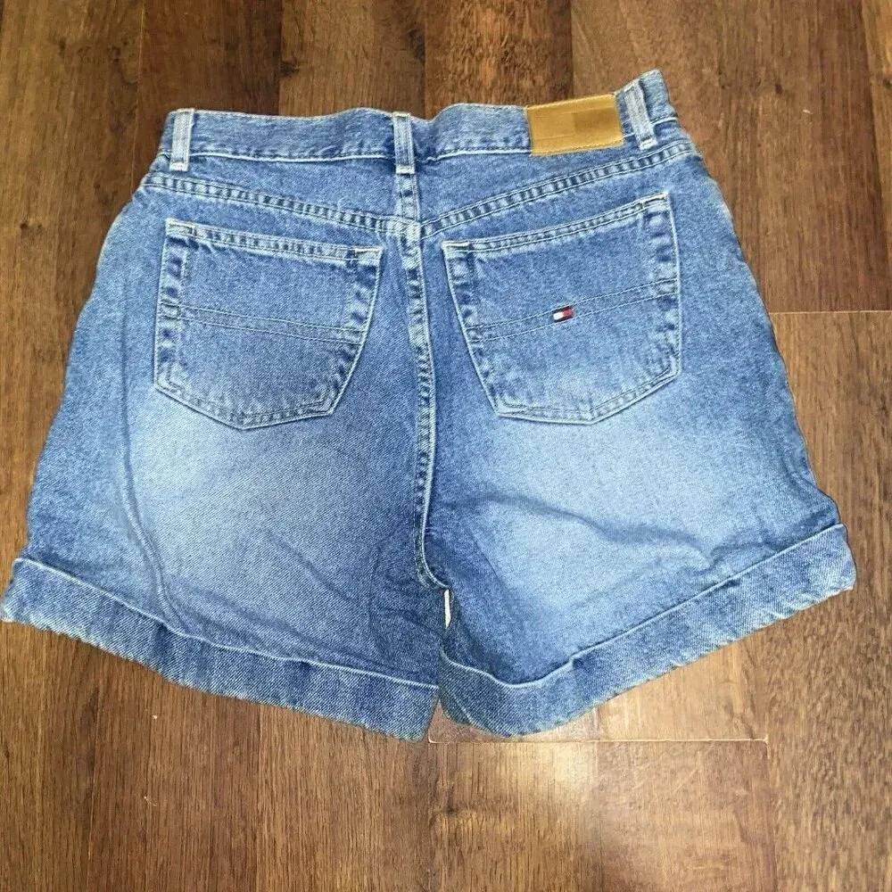 Tommy Hilfiger Jean Shorts Womens Size 4 Cuffed Mid Rise Blue Denim - Image 3