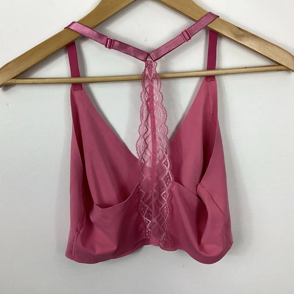 True And Co. Triangle Lace Racerback Bralette Size Large Pink - Image 2
