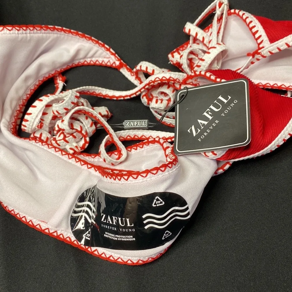 ZAFUL Ribbed Tie Side Tanga Bikini Set - Red Size 4 Us - Image 6