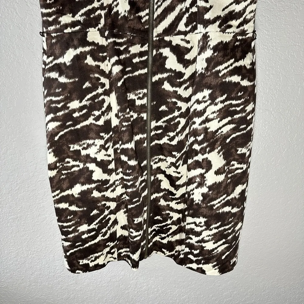 Michael Kors Brown & Cream Abstract‎ Print Bodycon Dress SZ 12 Old Money Chic - Image 6