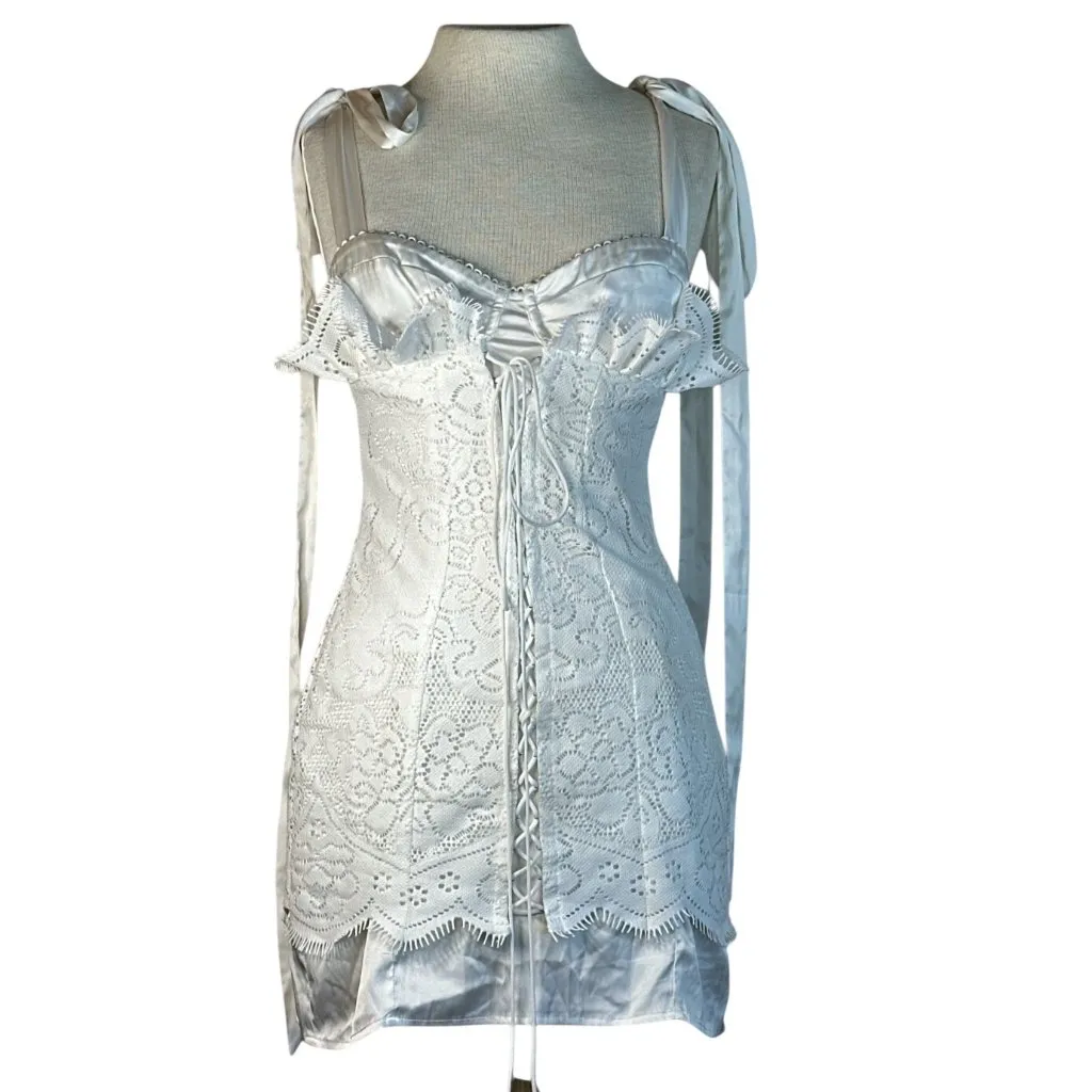 For Love & Lemons Zahra Mini Dress in White Medium New Womens Party - Image 4