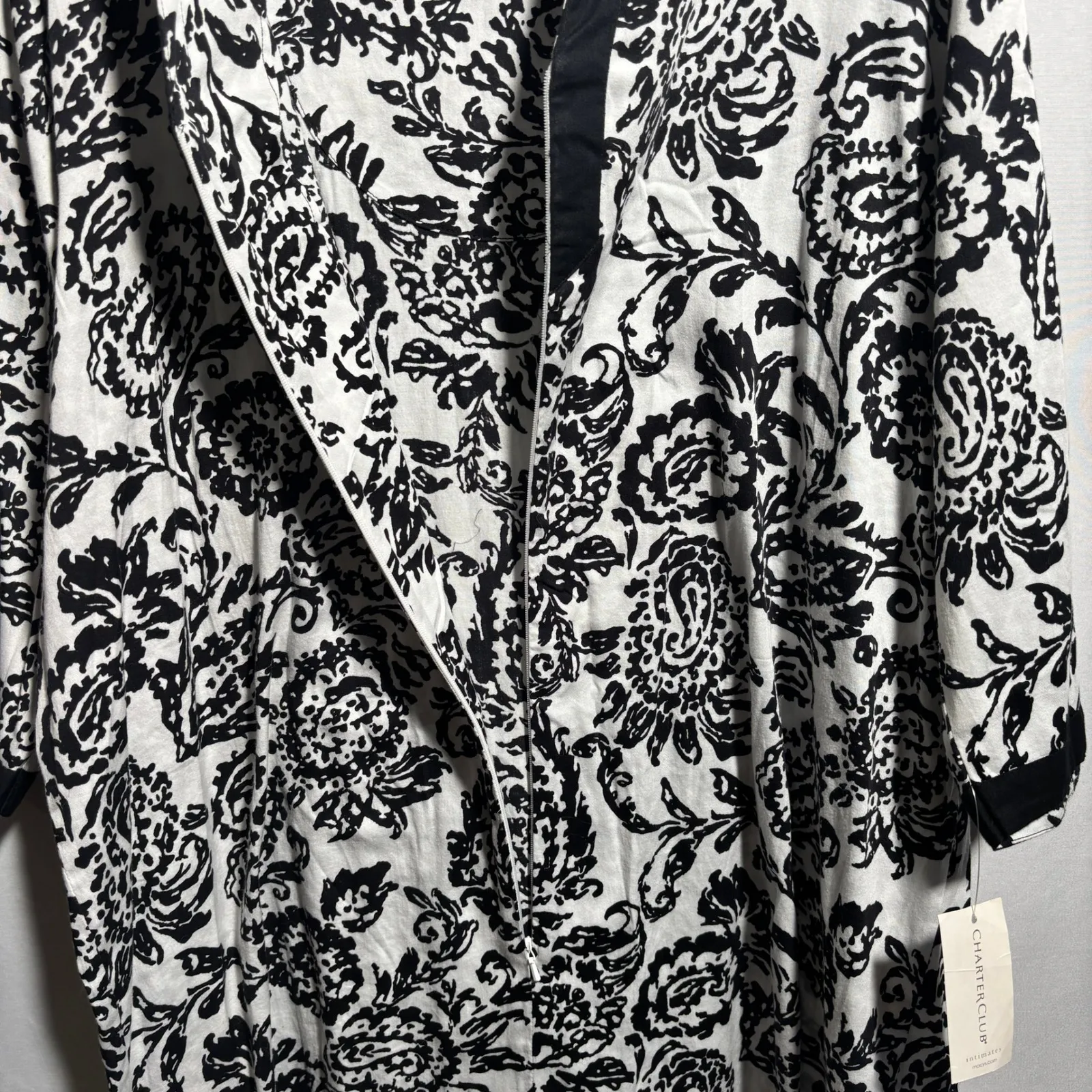 Charter Club Intimates XL Black White Paisley Floral Cotton Zip Dress Lounge NWT - Image 7