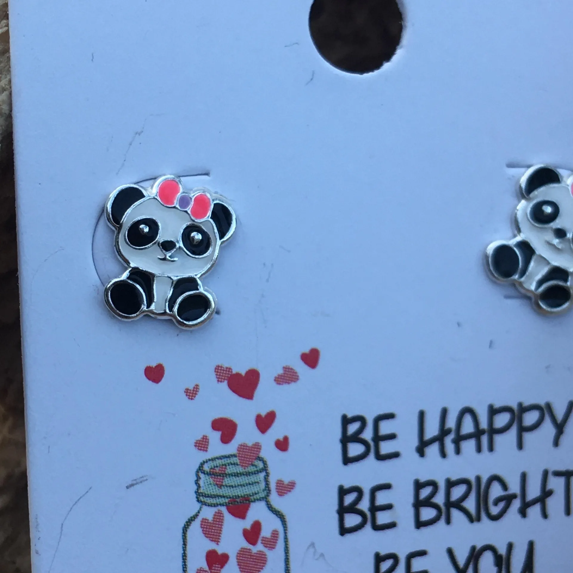 Girls sterling silver epoxy panda bear earrings - Image 2