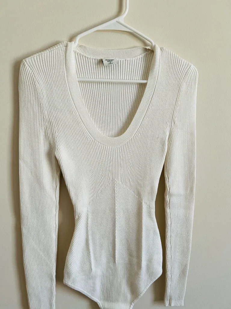 Abercrombie & Fitch Ribbed White Bodysuit  - Image 2