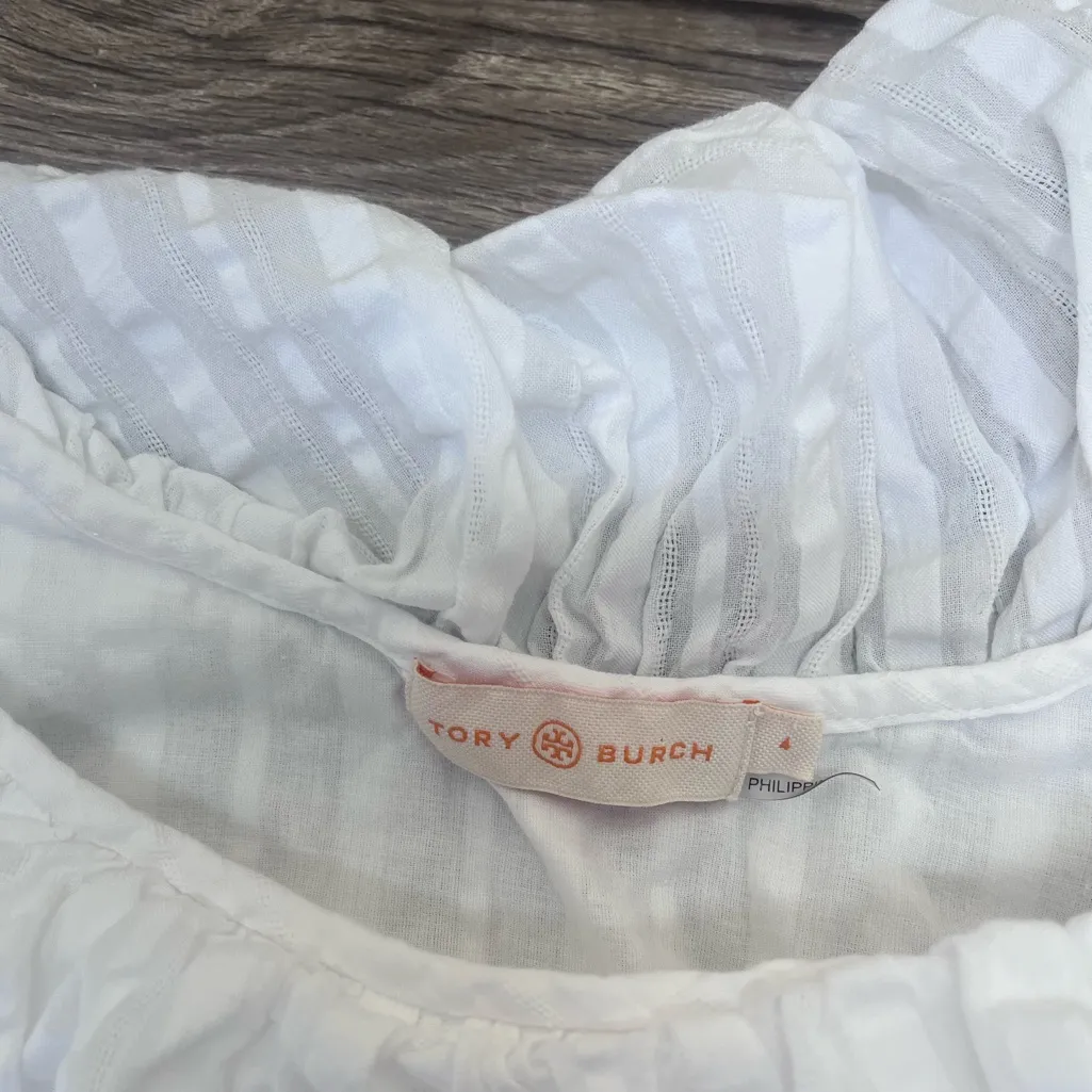 TORY‎ BURCH White Tonal Stripe Cotton Seersucker Dress Size 4 - Image 8