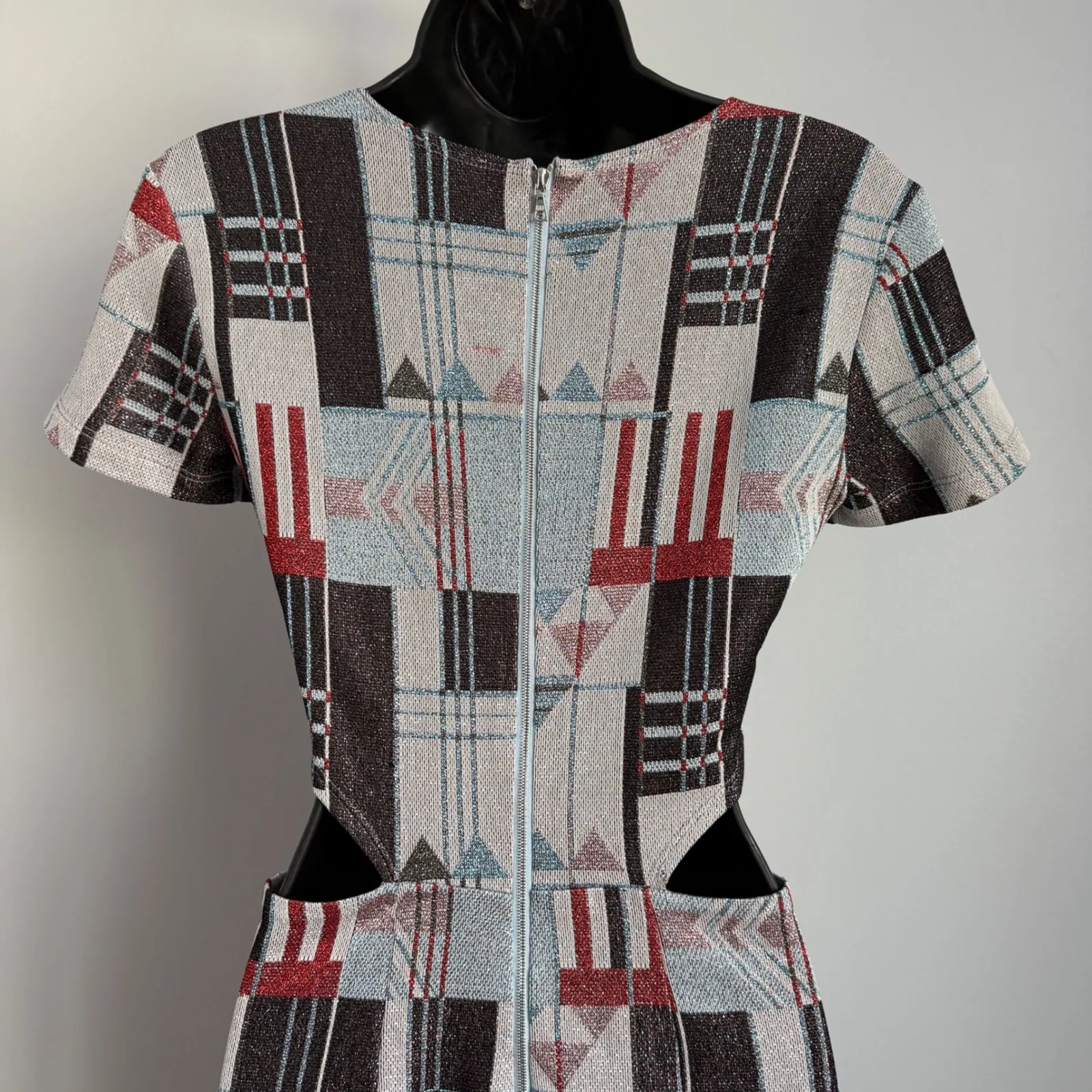 SUNO‎ Womens Dress Size 2 Geometric Mini Short Sleeve Cut Out Retro Tan - Image 8