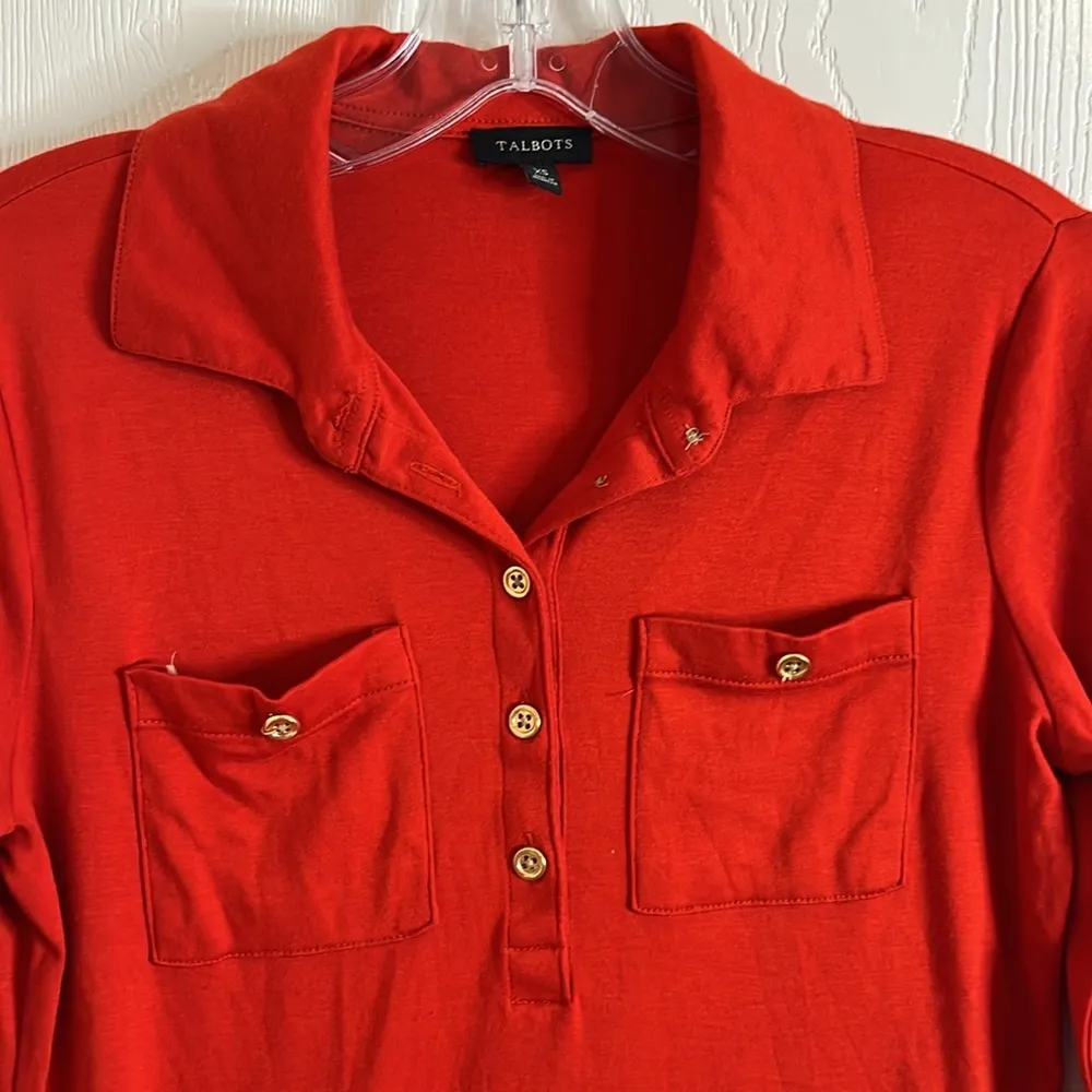 Talbots Red Orange Long Sleeve Half Button Down Top. Size XS - Image 2